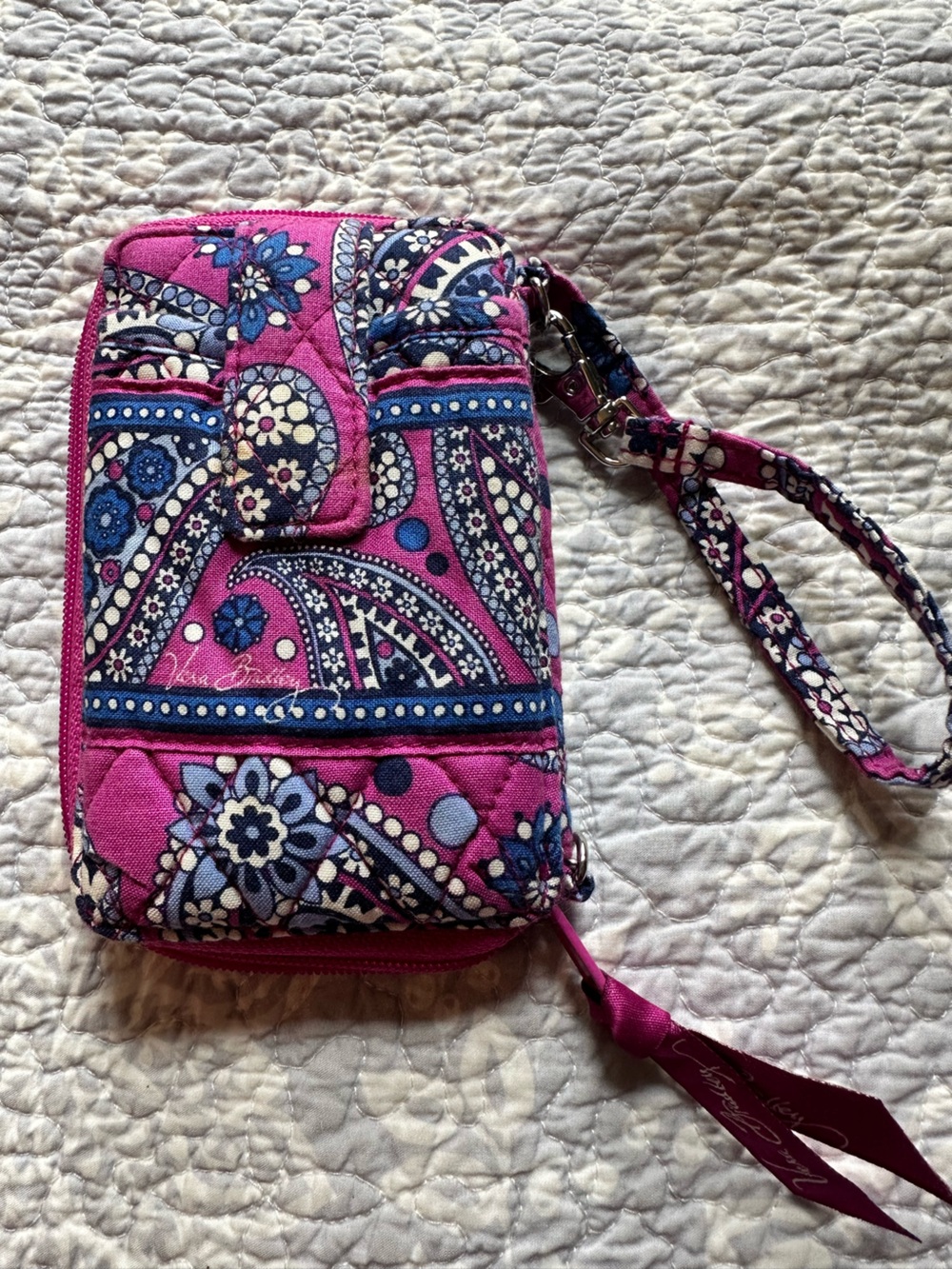 Vera Bradley Pink and Navy Paisley Quilted Wristlet /wallet